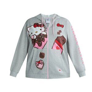 Hello Kitty Womens Chocolate Heart Zip Hoodie XS 0-2 Gray